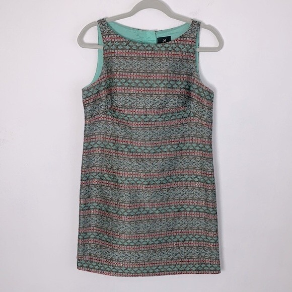 Adrianna Papell Jacquard Textured Beaded Embroidered Shift Dress Sz 8P Petite - Picture 2 of 11